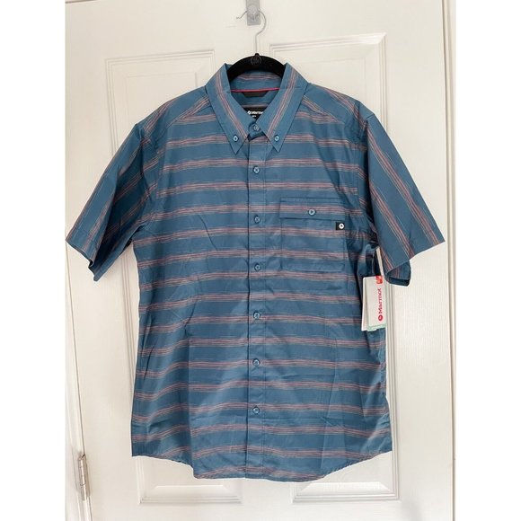 NWT Marmot Beacon Hill Short-Sleeve Woven Shirt - Denim - Picture 5 of 9